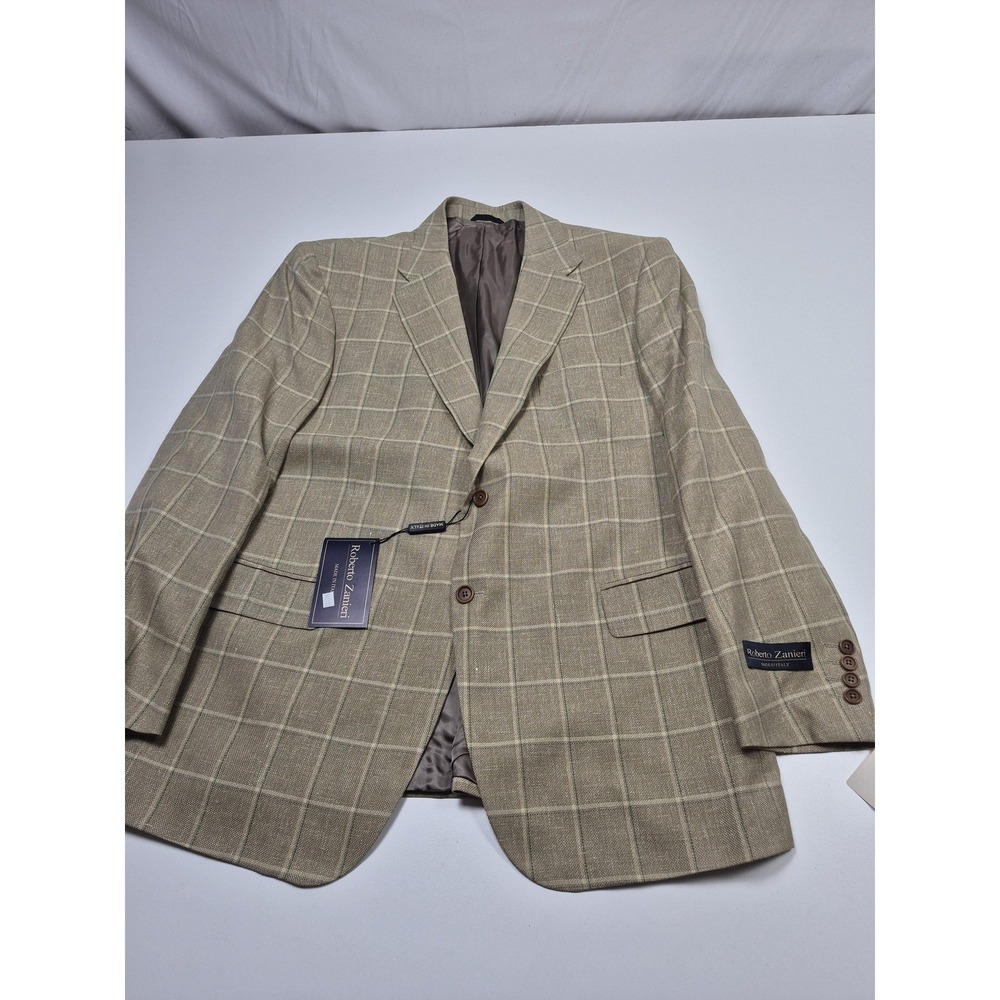 Roberto Zanieri Blazer Mens 40 Beige Cotton Wool Linen Check Sport Coat NWT
